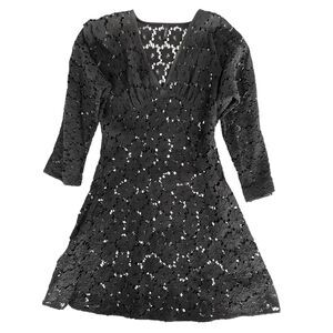 RARE Jill Anderson NYC - Black Lace Inlet "Rita Tunic" 3/4” sleeve Top